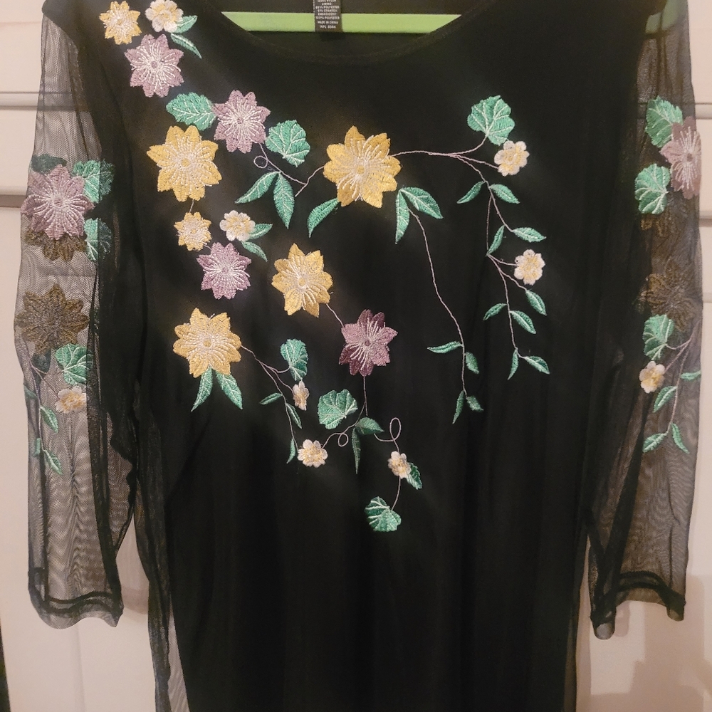 Alfani black with embroidery large blouse